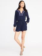 Old Navy Embroidered Belted Romper For Women - Lost At Sea Navy