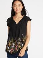 Old Navy Womens Flutter-sleeve Swing Top For Women Black Floral Size Xs