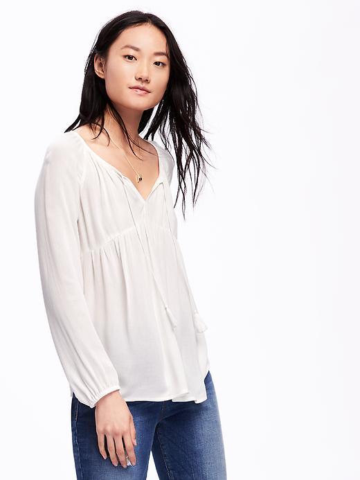 Old Navy Split Neck Tassel Tie Blouse For Women - Creme De La Creme