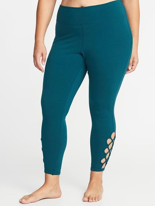 Old Navy Womens High-rise Lattice-hem 7/8-length Plus-size Yoga Leggings Galactic Size 1x