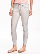 Old Navy Mid Rise Destructed Rockstar Jeans For Women - Gray Stone