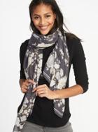 Old Navy Womens Printed Gauze Scarf For Women Gray Floral Print Size One Size