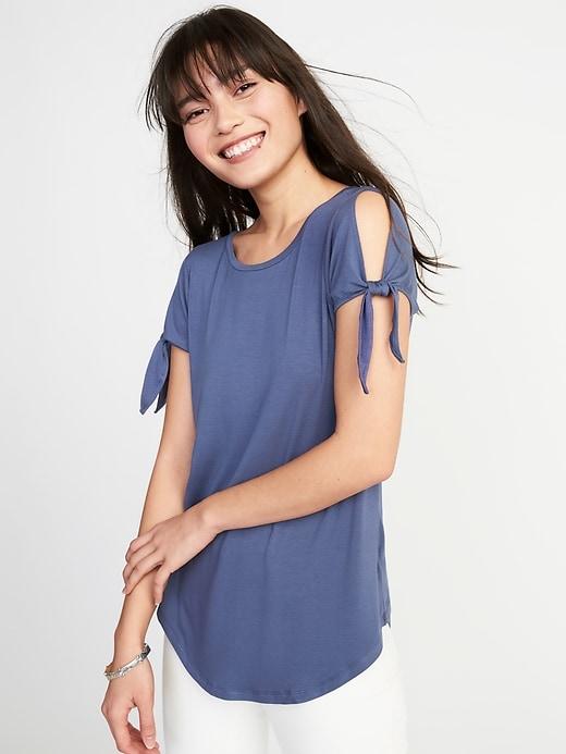 Old Navy Womens Relaxed Tie-sleeve Jersey Top For Women Majestic Sea Size L