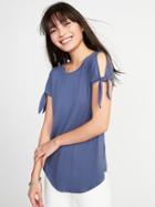 Old Navy Womens Relaxed Tie-sleeve Jersey Top For Women Majestic Sea Size L