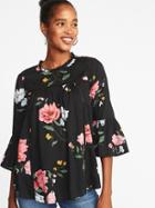 Old Navy Womens Lightweight Ruffle-trim Swing Top For Women Black Floral Size Xs