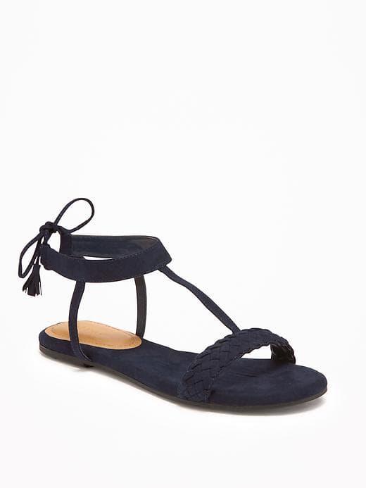 Old Navy Sueded Tie Back T Strap Sandals For Women - Big Navy