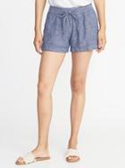 Old Navy Womens Mid-rise Linen-blend Shorts For Women - 4 Inch Inseam Chambray Blue - 4 Inch Inseam Chambray Blue Size S
