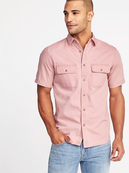 Old Navy Mens Slim-fit Garment-dyed Utility Shirt For Men Tea Rose Size L