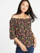 Old Navy Womens Floral Off-the-shoulder Ruffle-sleeve Blouse For Women Black Flower Size Xs