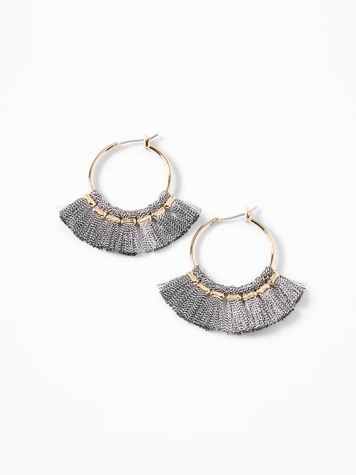 Old Navy Womens Tassel-hoop Earrings For Women Gray Size One Size