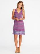 Old Navy Sleeveless V Neck Shift Dress For Women - Purple Print