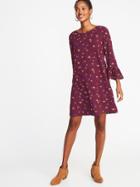 Old Navy Womens Floral-print 3/4-sleeve Shift Dress For Women Purple Ditsy Floral Size M