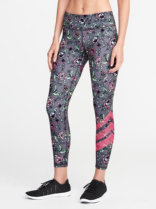Old Navy Womens Mid-rise Floral 7/8-length Compression Leggings For Women Gray Floral Print Size L