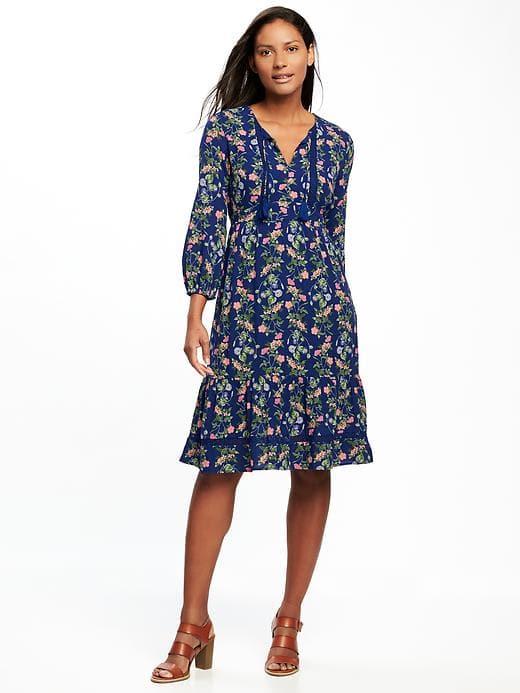 Old Navy Empire Waist Midi Dress For Women - Navy Blue Print
