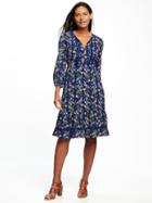 Old Navy Empire Waist Midi Dress For Women - Navy Blue Print