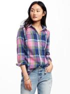 Old Navy Classic Plaid Shirt For Women - Navy Pink Plaid