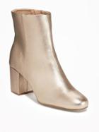 Old Navy Womens Metallic Faux-leather Block-heel Boots For Women Metallic Gold Size 10