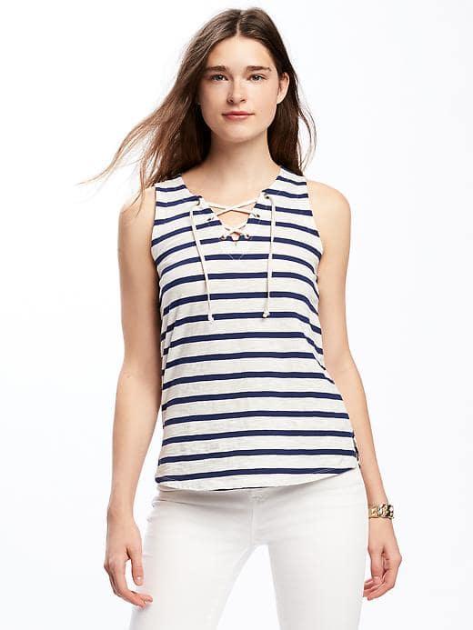 Old Navy Relaxed Lace Up Tank For Women - Navy Stripe