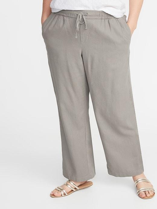 Plus-size Wide-leg Linen-blend Pants