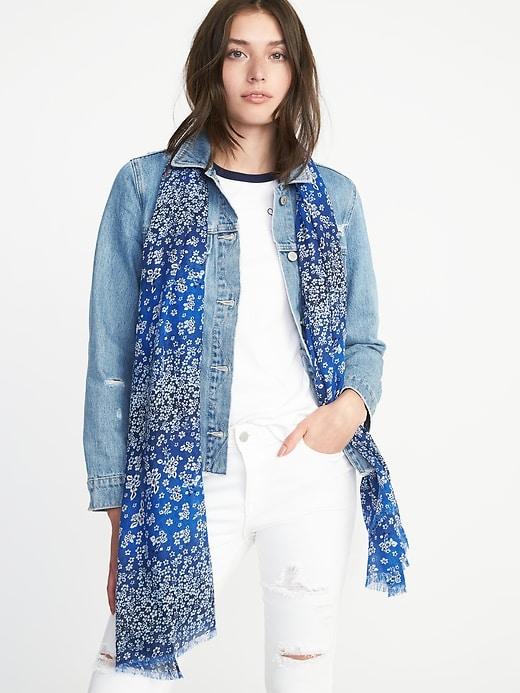 Old Navy Womens Lightweight Printed Scarf For Women Blue Ditsy Floral Size One Size