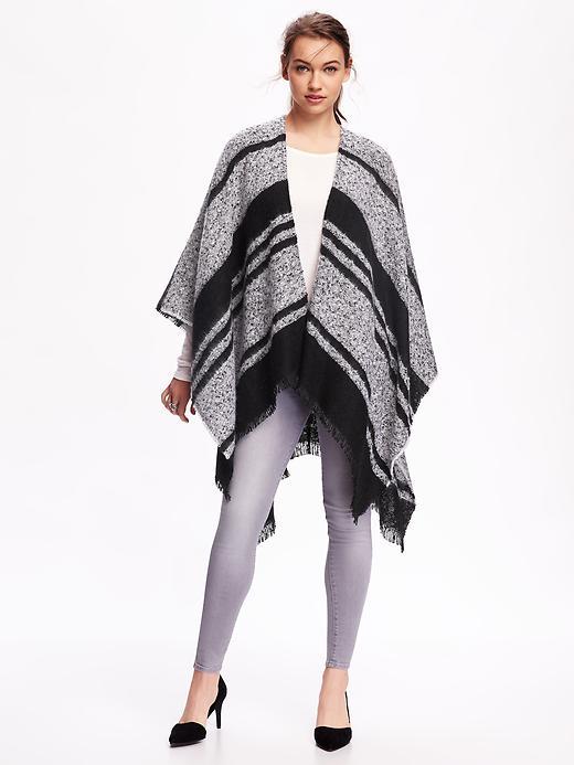 Old Navy Textured Stripe Poncho For Women - Black/white Stripe