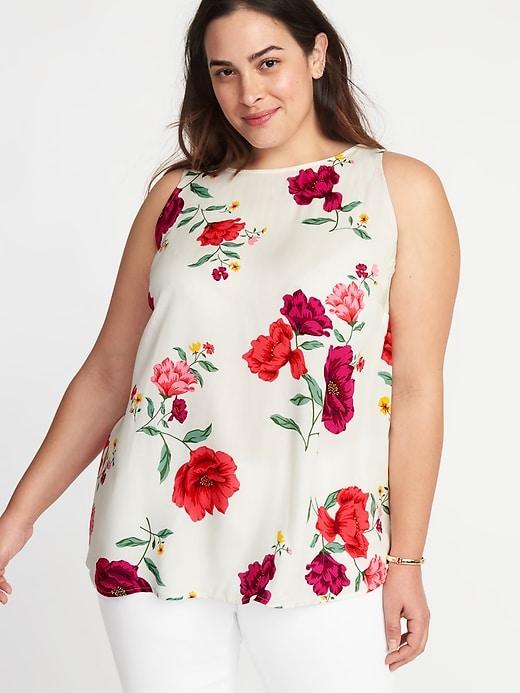 Old Navy Womens High-neck Plus-size Floral Swing Top White Floral Size 2x