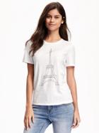 Old Navy Relaxed Graphic Crew Neck Tee For Women - Cream