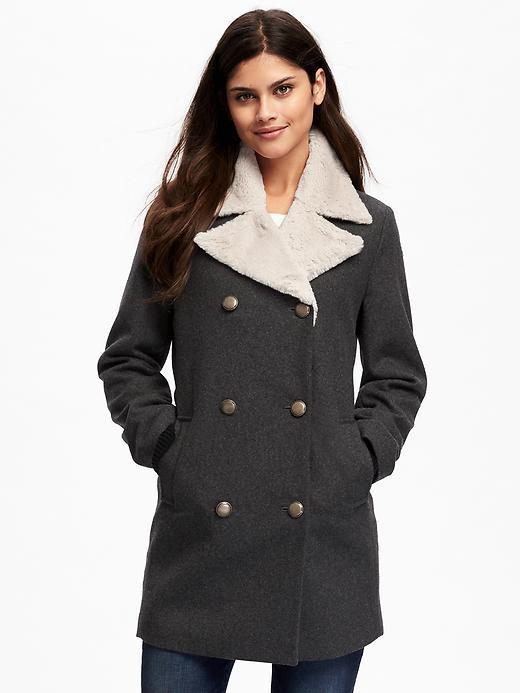 Old Navy Double Breasted Wool Blend Peacoat For Women - Charcoal Heather