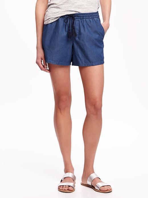 Old Navy Drapey Chambray Tassel Shorts For Women 4 - Medium Wash