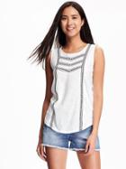 Old Navy Embroidered Slub Knit Sleeveless Top For Women - Cream