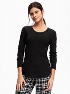 Old Navy Waffle Knit Crew Neck Tee For Women - Black