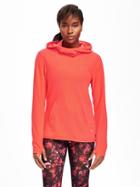 Old Navy Go Warm Performance Fleece Hooded Pullover For Women - Red It Neon Polyester