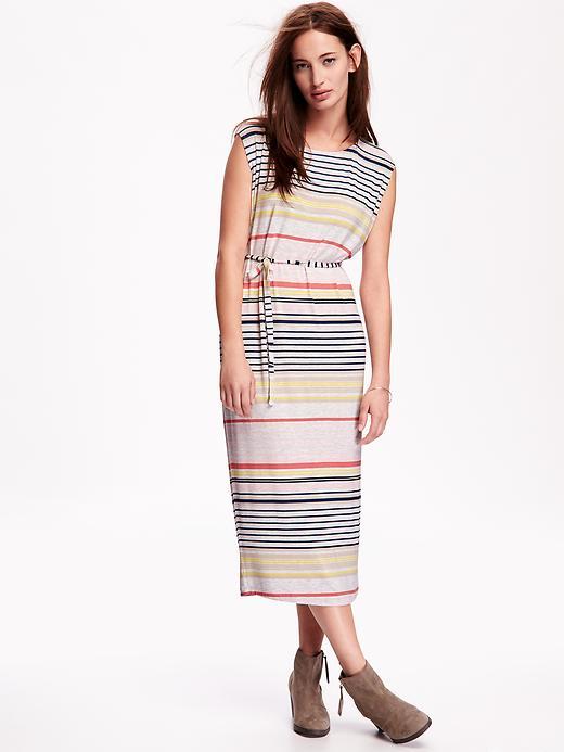 Old Navy Cocoon Tie Waist Dress - Warm Stripe