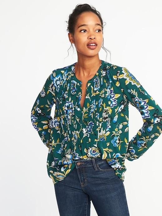 Old Navy Womens Pintuck Swing Blouse For Women Green Print Size Xxl