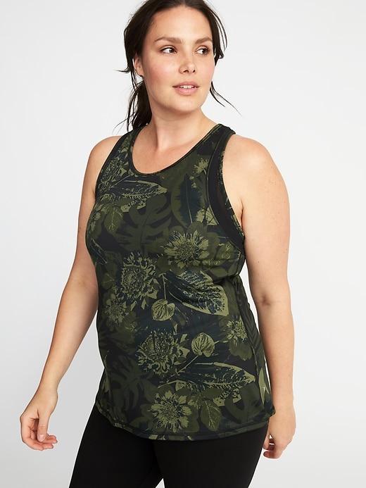 Old Navy Womens Fitted Plus-size Mesh-trim Racerback Tank Camotanical Size 1x