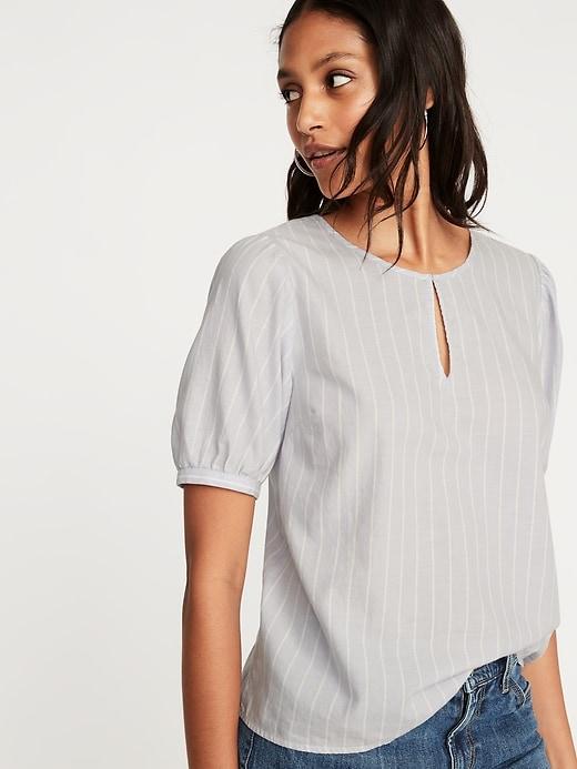 Patterned Twill Puff-sleeve Blouse For Women