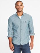 Old Navy Mens Slim-fit Double-weave Shirt For Men Darkwater Teal Size Xxxl