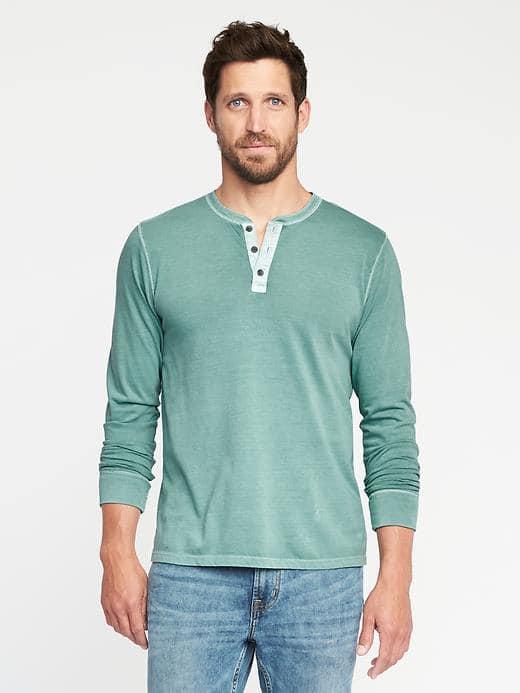 Old Navy Garment Dyed Henley For Men - Lake Effect
