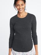 Old Navy Womens Slim-fit Curved-hem Thermal-knit Tee For Women Dark Charcoal Gray Size Xs