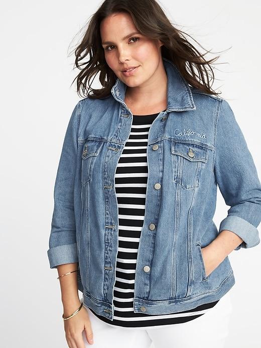 Old Navy Womens Embroidered Plus-size Denim Jacket Medium Wash Size 4x