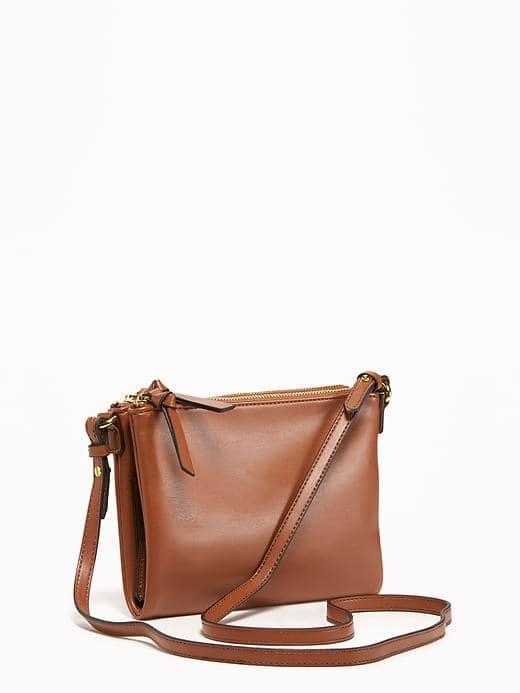 Old Navy Double Zip Crossbody Bag For Women - Cognac Brown