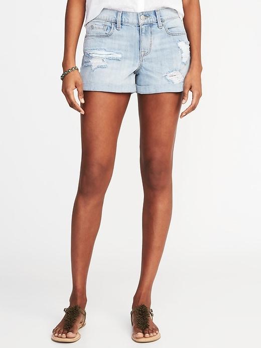 Old Navy Womens Boyfriend Distressed Denim Shorts For Women (3) Light Wash Size 18