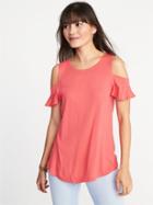 Old Navy Womens High-neck Cold-shoulder Swing Top For Women Hot Coral Pink Size Xxl