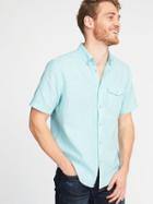 Old Navy Mens Regular-fit Linen-blend Pocket Shirt For Men Come Sail Away Size M