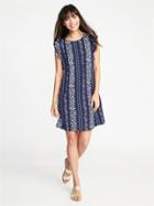 Old Navy Womens Ruffle-trim Shift Dress For Women Navy Floral Size Xxl