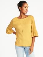 Old Navy Womens Relaxed Crinkle-jersey Bell-sleeve Top For Women Squash Size S