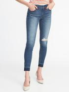 Old Navy Womens Mid-rise Distressed Rockstar Super Skinny Ankle Jeans For Women Dark Bluegrass Size 0