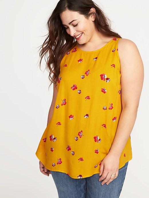 Old Navy Womens Plus-size High-neck Trapeze Tank Yellow Floral Size 2x