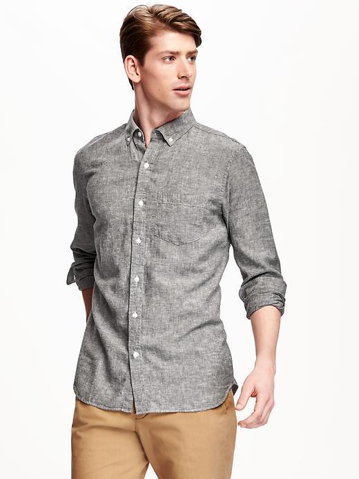 Old Navy Slim Fit Linen Blend Shirt For Men - Grey