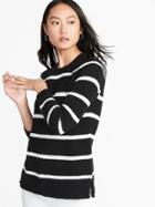 Old Navy Womens Textured Crew-neck Sweater For Women Black White Stripe Size S